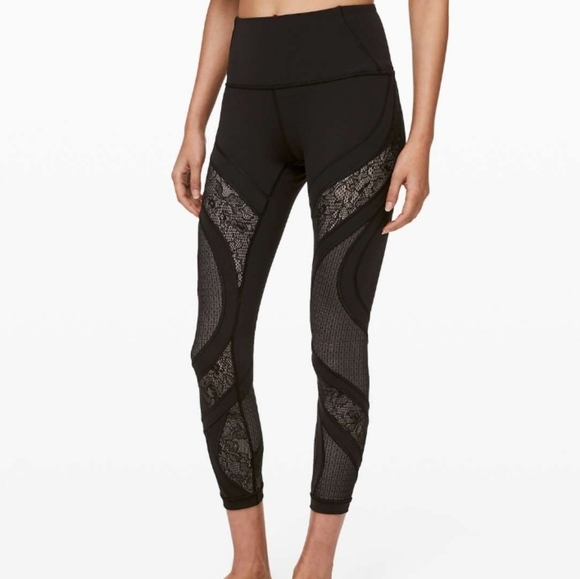 Lululemon Wunder Under Lace Tight 25" Black - Picture 1 of 5
